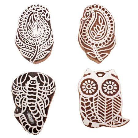 Set of 4 Piece New Mix Wooden Printing Block